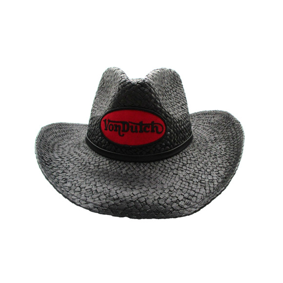 Von Dutch Hat Cowboy Fitted One Size Black Red Straw Wide Brim Western Mens
